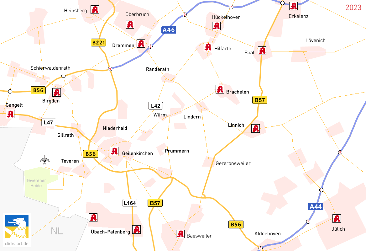 Karte der Apotheken Umfeld Geilenkirchen Kreis Heinsberg