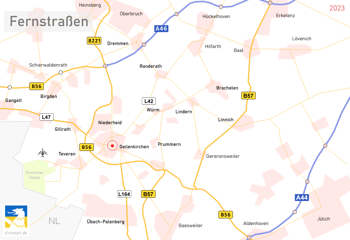 Karte Fernstraßen Anfahrt Geilenkirchen Kreis Heinsberg