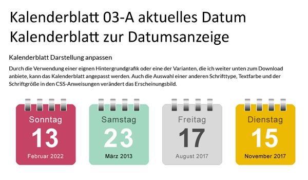 JavaScript Datum Kalenderblatt aktuelles Datum